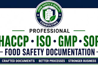 craft haccp, iso, gmp, sop and food safety documentation