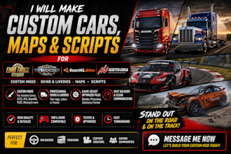 make ets2, ats, beamng and assetto corsa liveries, custom cars, maps and scripts