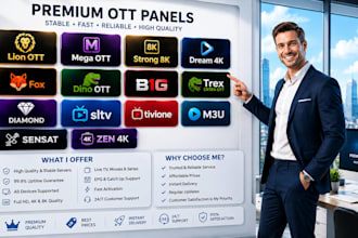 create reseller panel with trail test , strong 8k, lion ott, mega ott, dream4k
