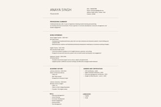 create a professional ats friendly teacher resume and CV