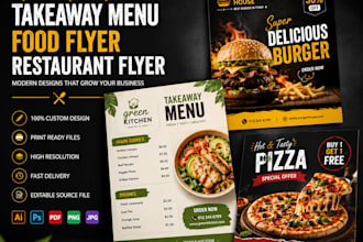 design takeaway menu, food flyer and restaurant flyer