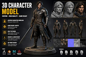 create a custom 3d character model for games, animation and 3d printing