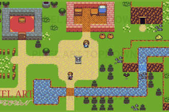 create pixel art top down tilesets, game assets, sprite sheets for rpgs
