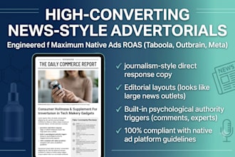 write and design a high converting news style dtc advertorial