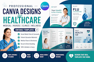 design canva medical flyers brochures social media posts, and patient education