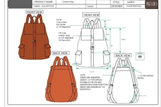 design any bag detailed tech for backpack, duffel bag, golf bag and handbag