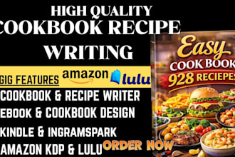 write cookbook, recipe book, cookbook design, recipe ebook writer for kindle KDP