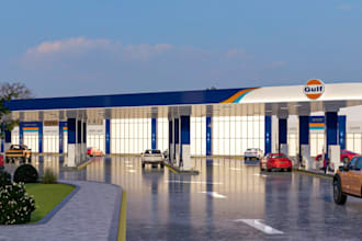 construction ready 3d gas station design,4k rendering,convenience store,car wash