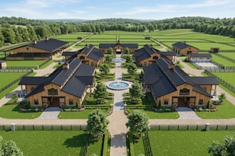 design 3d horse stable, riding arena, equestrian center, horse stall with render