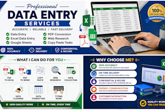 accurate data entry, excel data entry, web research and PDF conversion