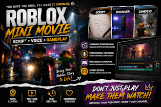 create a cinematic roblox mini movie with script, voiceover and gameplay