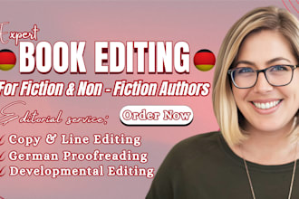 copy and line edit romantasy, proofread german novel, fiction book editing