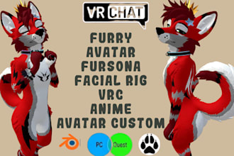 do custom vrchat furry avatar fursona facial rig 3d model, vrc anime nsfw avatar
