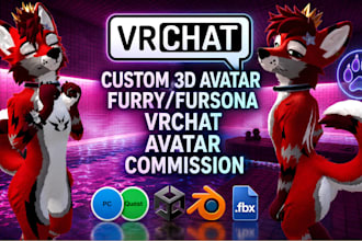 do custom vrchat furry avatar fursona facial rig 3d model, vrc anime nsfw avatar
