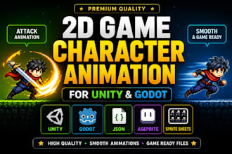 animate 2d game characters for unity and godot, attack animation, json, aseprite
