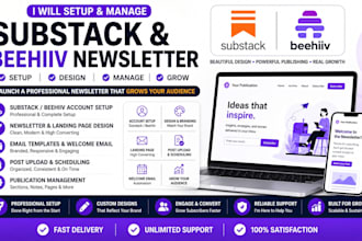 setup substack account beehiiv newsletter landing page publication layout