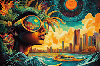 create colorful psychedelic and trippy style illustration