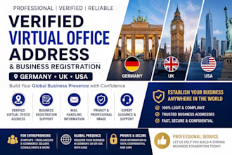 provide verified virtual office address business registration in germany UK USA