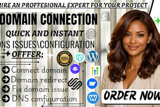 handle domain transfer, domain connection, dns configuration, fix domain errors