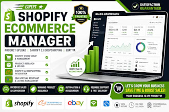 do shopify ecommerce manager, product upload, shopify cj droppshipping, ebay VA