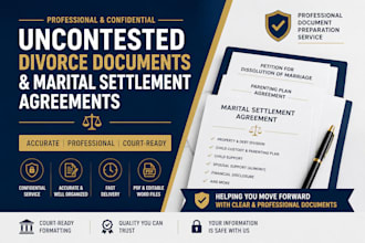 draft uncontested divorce documents and marital settlement agreements