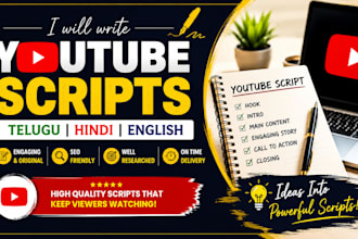 write engaging youtube scripts in telugu hindi and english