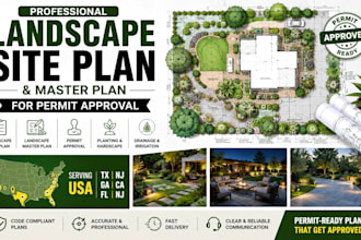 usa tx, nj, ga, ca, fl, nj landscape site plan, master plan for permit approval