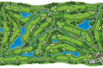 design golf course map, golf scorecard, golf signage, mini golf map