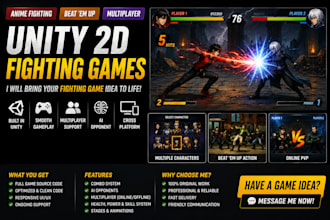 develop unity 2d anime fighting, beat em up and multiplayer fighting games