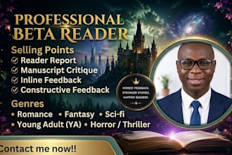 beta read fantasy romance ya thriller and provide inline feedback as beta reader