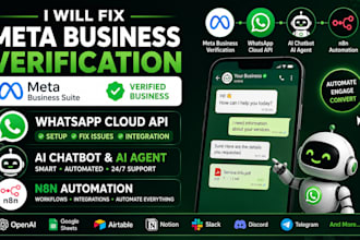 fix meta business verification whatsapp cloud API, ai chatbot and n8n automation