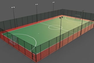 realistic 3d outdoor soccer court,football arena field design,logo render,resort