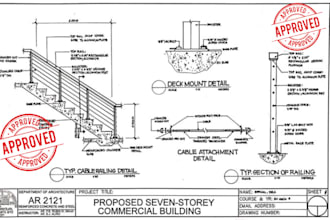 do detailed staircase and handrail shop drawings, steel or wooden staircase