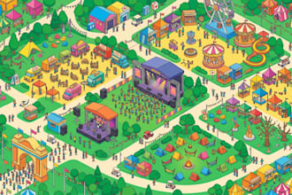 design 3d isometric event map, festival map, venue layout, campus map