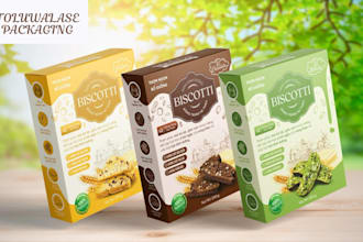 design food packaging, beverage and snack product label, 3d box packaging figma