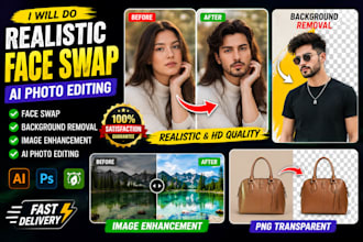 do realistic face swap, ai photo editing, background removal and image enhancing