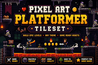 create pixel art platformer tileset 2d game assets and level environment