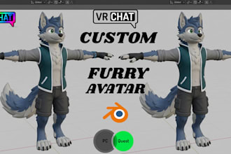 do custom furry vrchat fursona avatar, 3d furry vrc character, vtuber vrm model