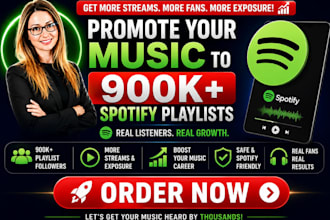 promote your music to 900k spotify playlists, spotify promotion for exposure