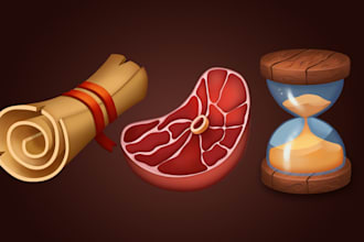 design stylized 2d game art icons and props for mobile games