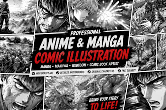 draw anime manga comic book illustration, manga artist or webtoon cover manhwa
