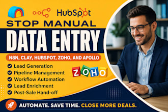 setup clay com, hubspot, zoho crm, n8n, apollo io, clickup workflow automations
