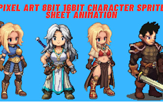 create 8bit 16bit pixel art character sprite sheet animation game assets icons