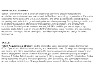 write an executive CV applying my 8 years global talent partner experience
