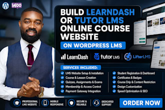 build learndash or tutor lms, online course website on wordpress lms, lifterlms