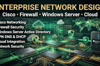 design and configure enterprise cisco network, firewall, VPN and windows server