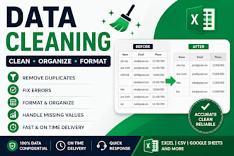 clean and format and organize excel or CSV data