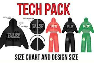 do fashion tech pack, clothing tech pack, apparel tech pack with flat skectch