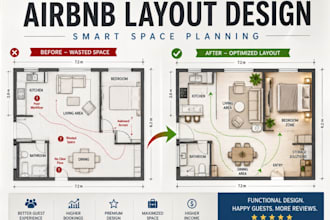 design airbnb apartment layout with furniture placement and guest experience