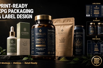 design print ready cpg packaging, label design and 3d mockup